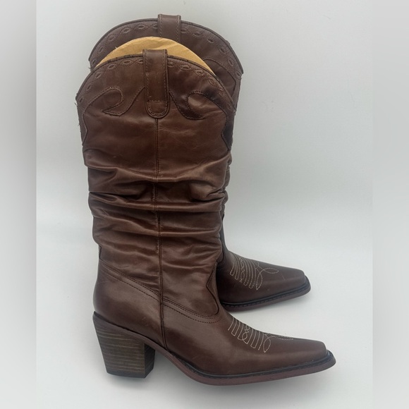 Steve Madden Shoes - Saddle Brown genuine Leather western festival Cowboy Boots size 5.5 Steve Madden